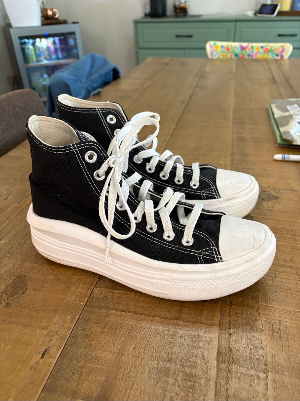 Women’s Black High-Top Canvas Sneakers with White Platform Sole